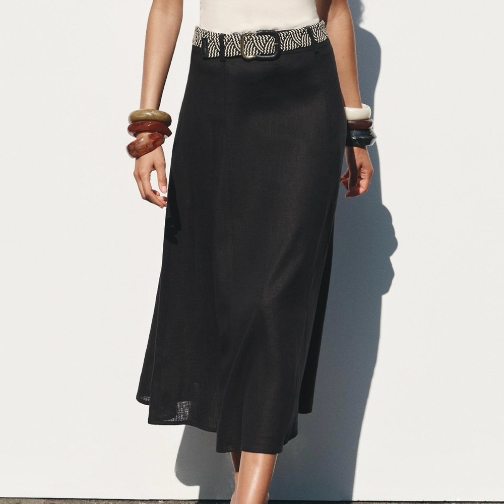 Zara Black Midi A-Line Skirt for Work